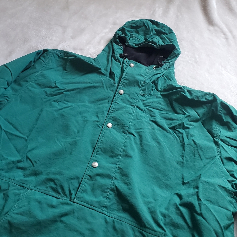 Mens Pullover Anorak XL Green Soft Shell Windbreaker Hooded Woolrich - Picture 2 of 12